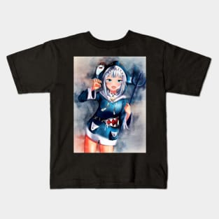 Gawr Gura Anime Watercolor Kids T-Shirt